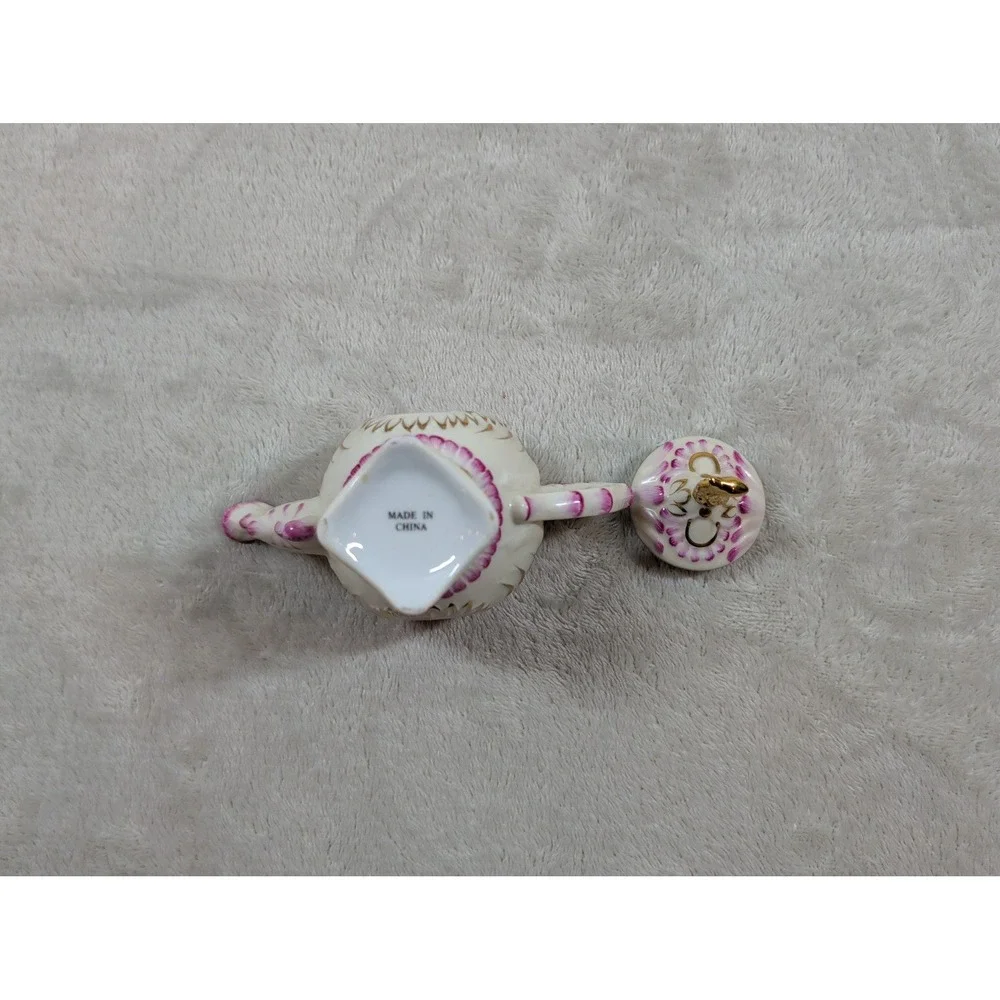 Vintage Style Miniature Porcelain Teapot Pink Floral Gold‎ Gilt Decorative Mini